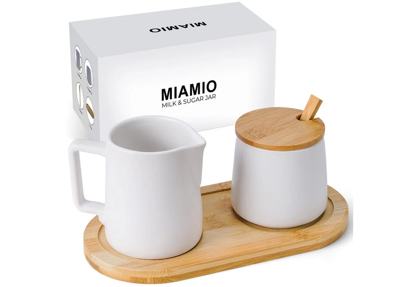 MiaMio Milch- und Zuckerset 5-tlg. Weiß Keramik Bambus - Bild 2
