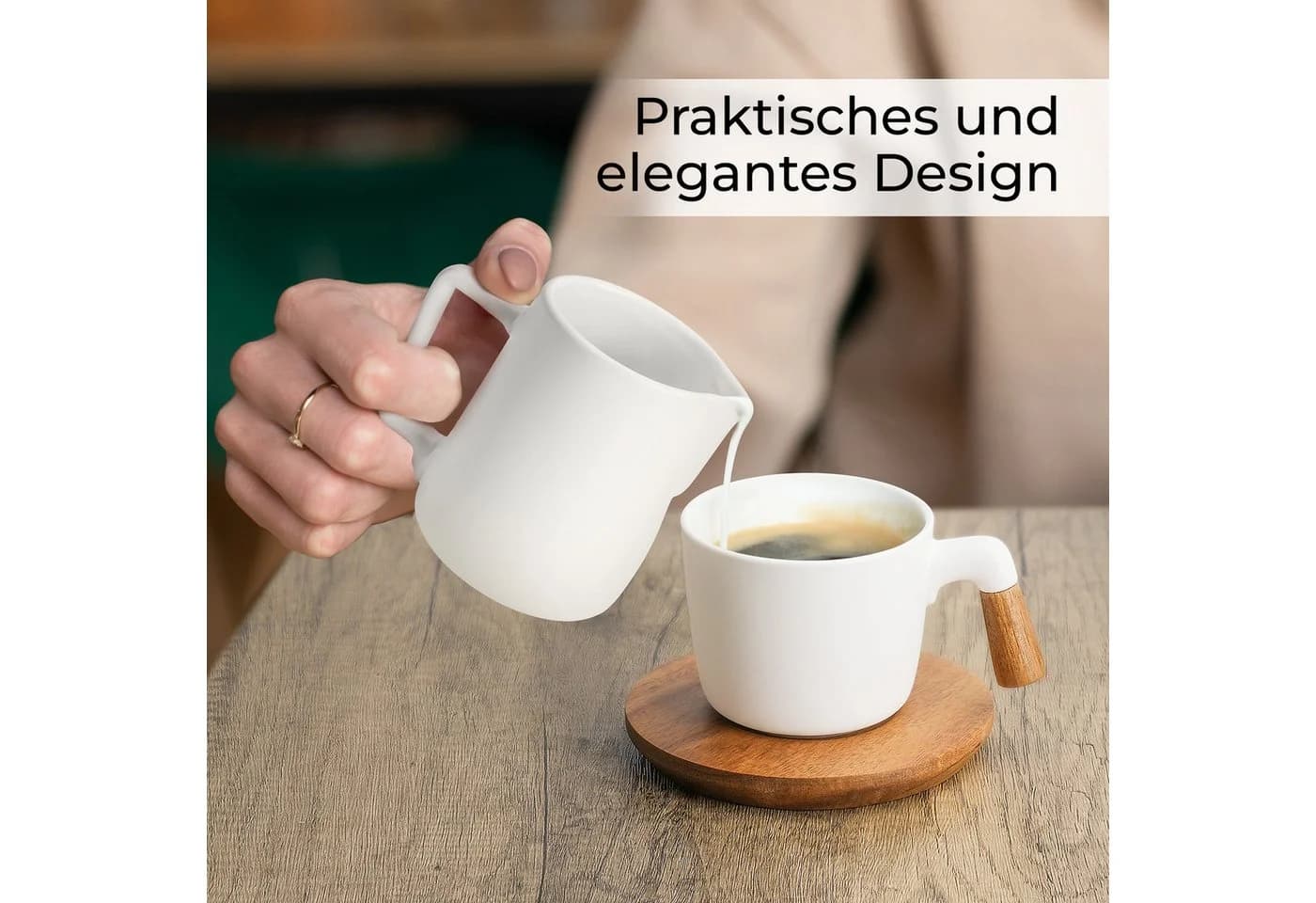 MiaMio Milch- und Zuckerset 5-tlg. Weiß Keramik Bambus - Bild 4