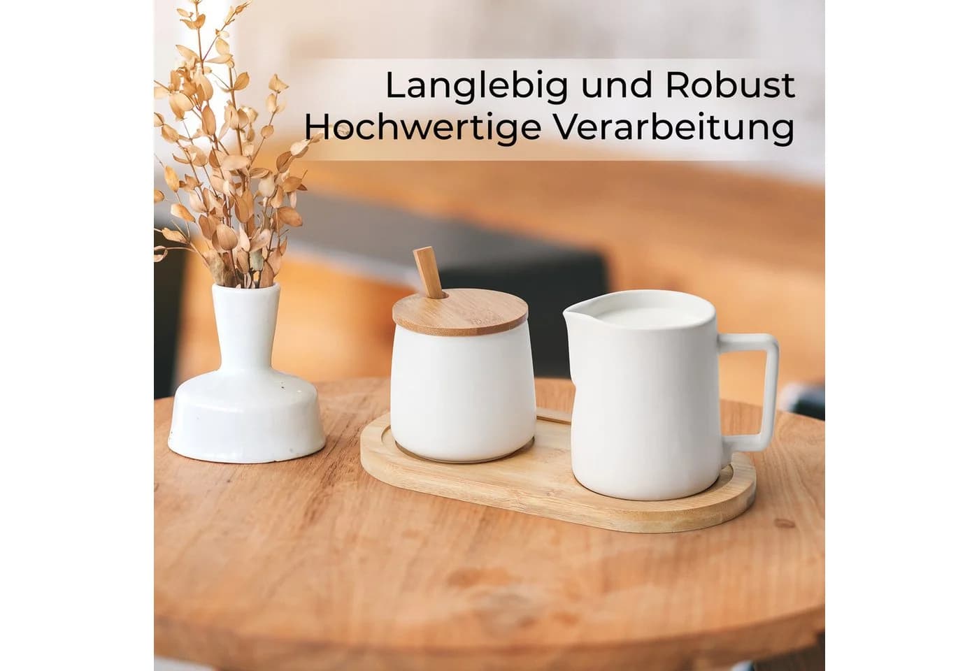 MiaMio Milch- und Zuckerset 5-tlg. Weiß Keramik Bambus - Bild 5