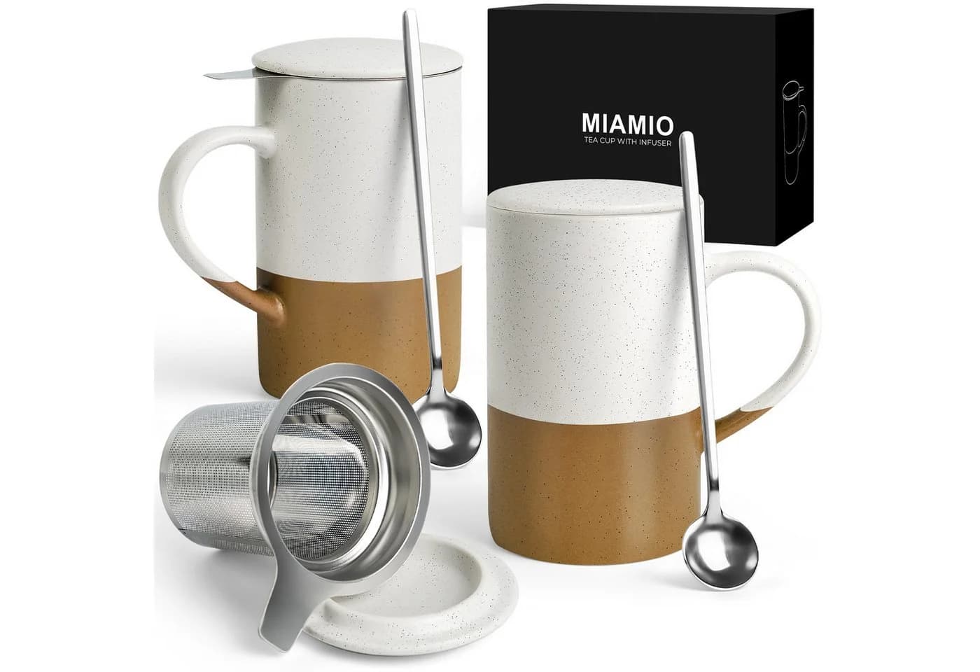 MiaMio Teetassen-Set 2-tlg. mit Sieb & Deckel, Keramik, Braun, 500 ml - Bild 2