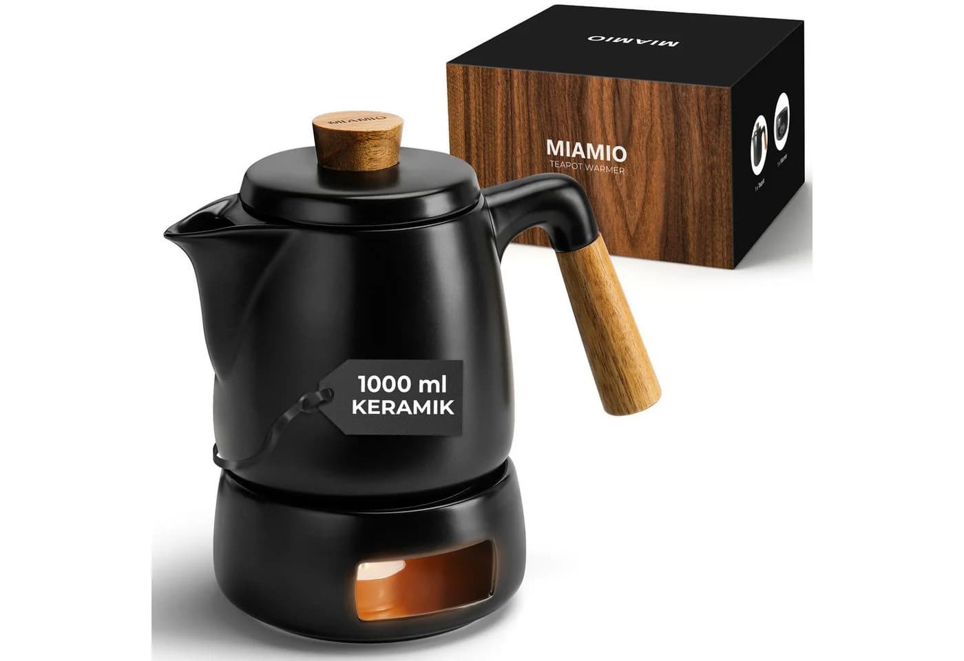 MiaMio Teeservice Teekanne 1l Schwarz mit Stövchen und Siebeinsatz - Bild 2