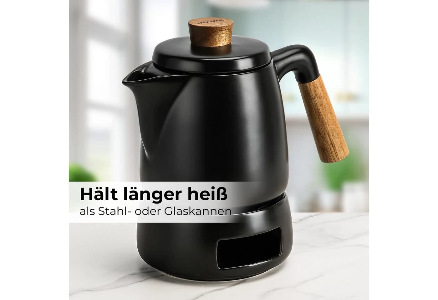 MiaMio Teeservice Teekanne 1l Schwarz mit Stövchen und Siebeinsatz - Bild 3