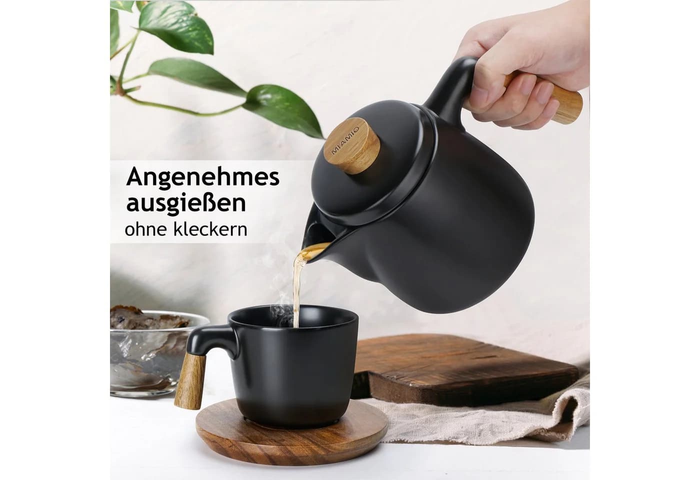 MiaMio Teeservice Teekanne 1l Schwarz mit Stövchen und Siebeinsatz - Bild 5