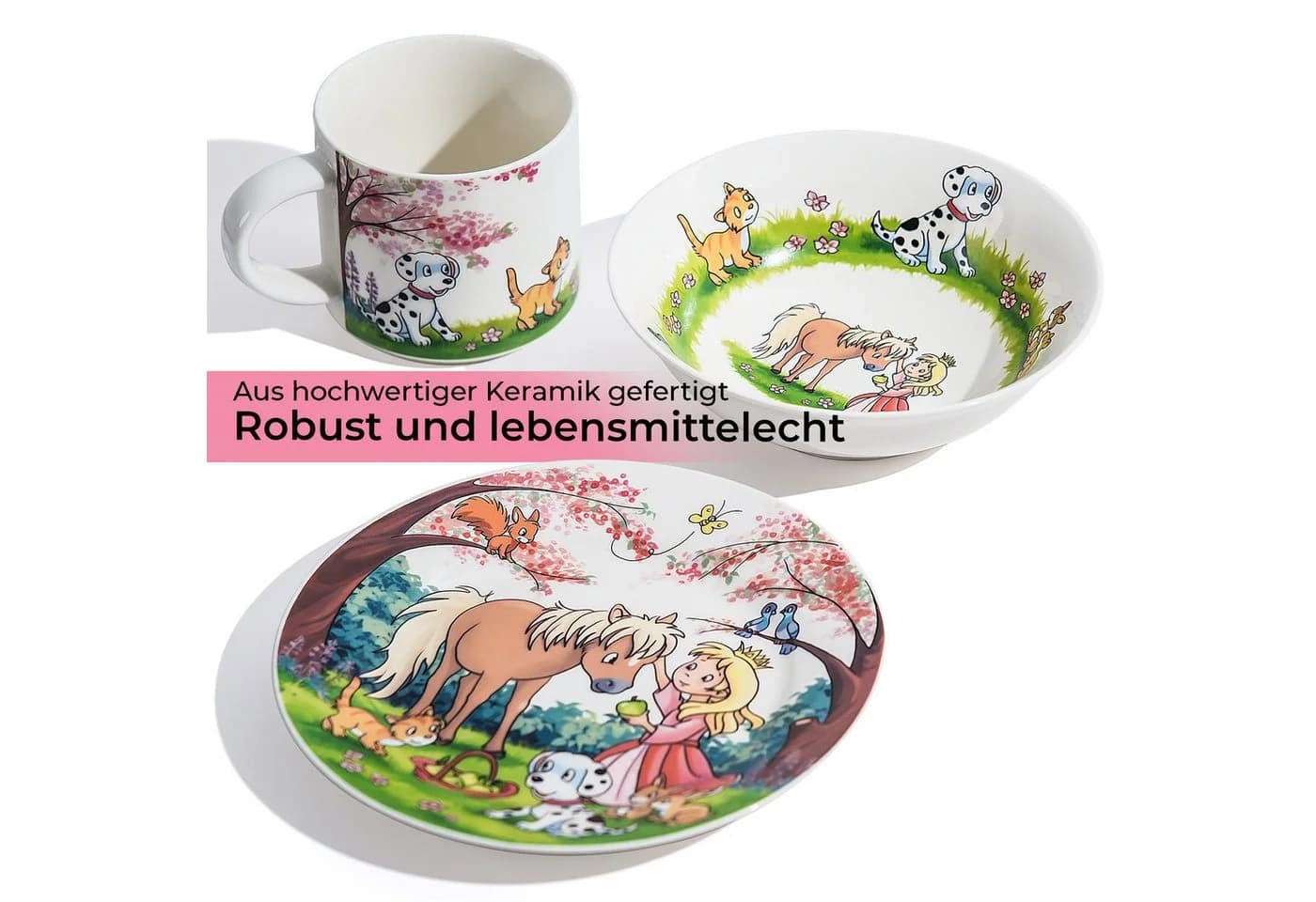 MiaMio Kindergeschirr-Set Prinzessin Motiv Rosa 3-tlg