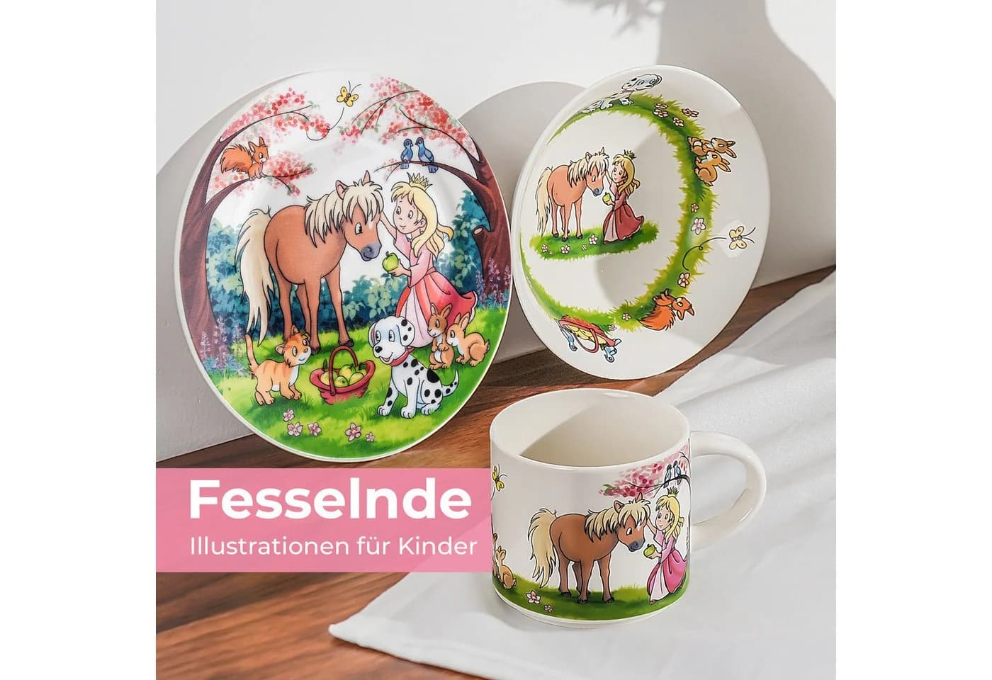 MiaMio Kindergeschirr-Set Prinzessin Motiv Rosa 3-tlg - Bild 2