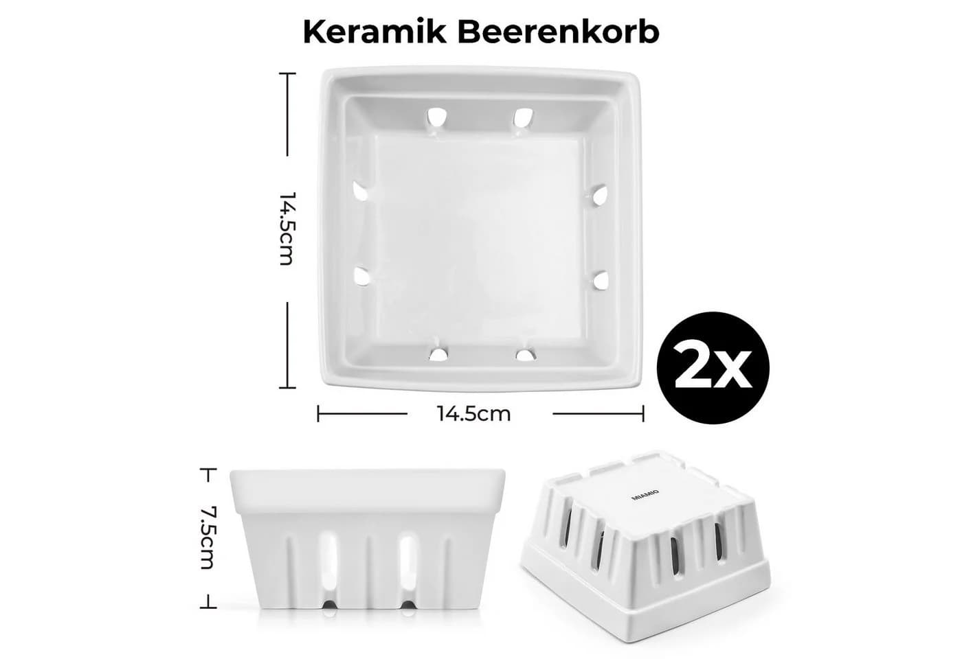 MiaMio Beerenkorb-Set 2-tlg. mit Abtropffunktion, Keramik, Weiß