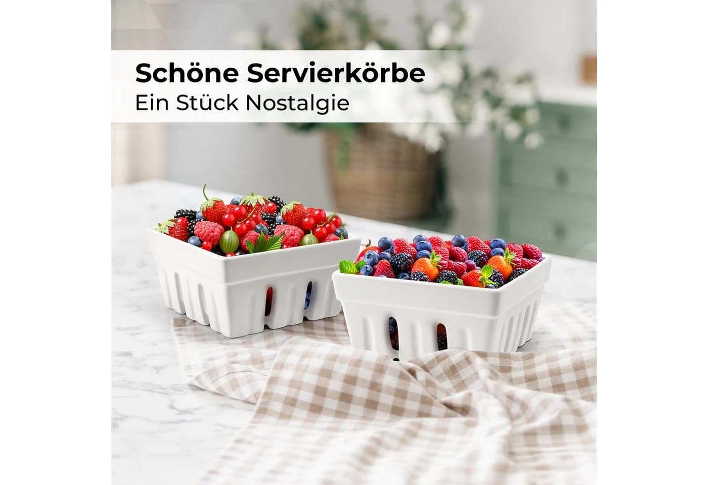 MiaMio Beerenkorb-Set 2-tlg. mit Abtropffunktion, Keramik, Weiß - Bild 3