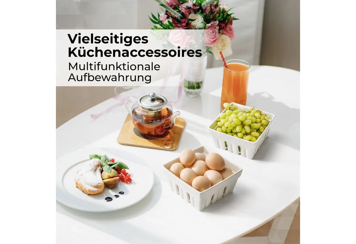 MiaMio Beerenkorb-Set 2-tlg. mit Abtropffunktion, Keramik, Weiß - Bild 4