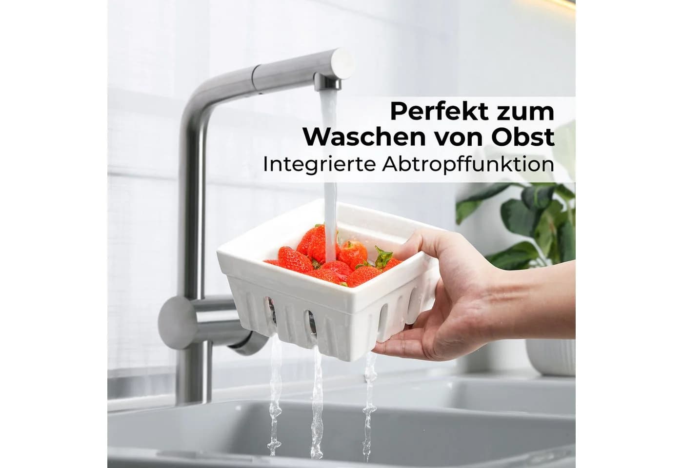 MiaMio Beerenkorb-Set 2-tlg. mit Abtropffunktion, Keramik, Weiß - Bild 5