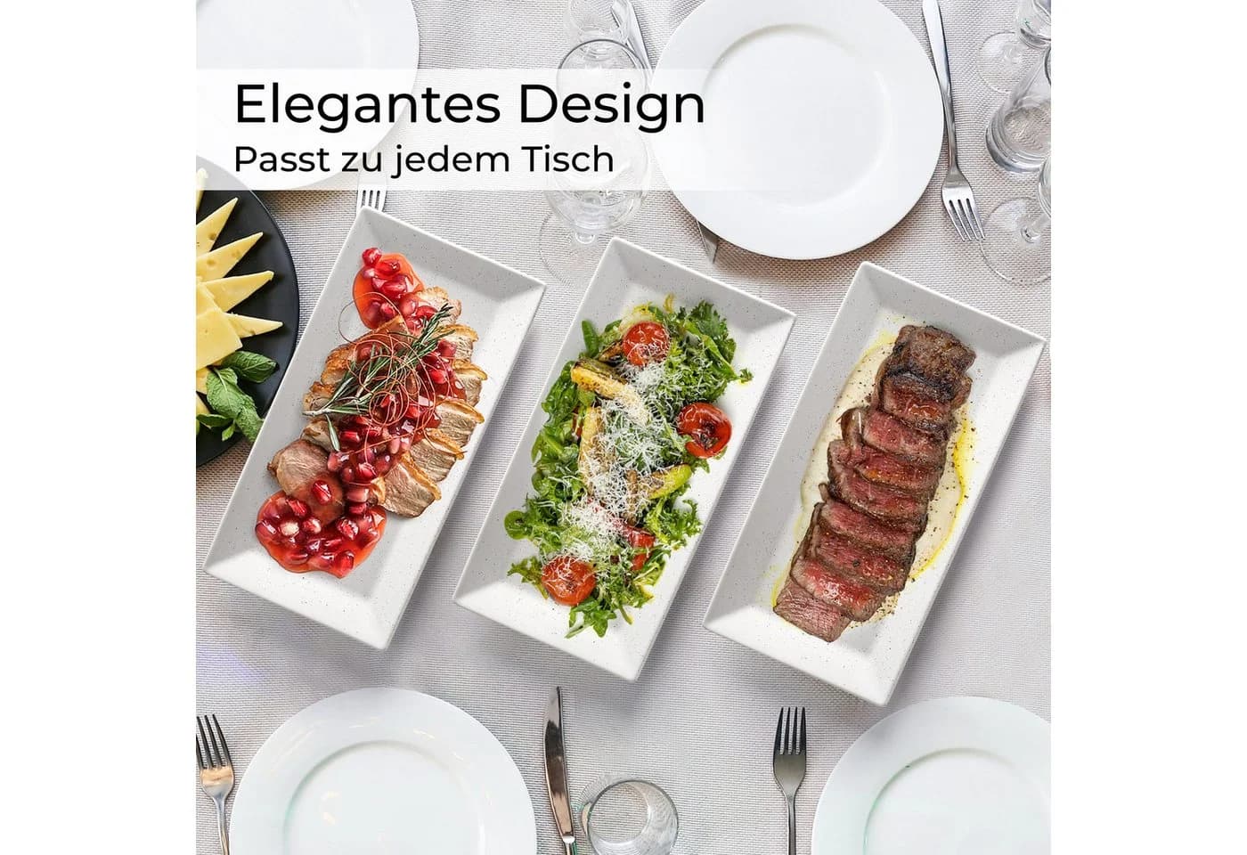 MiaMio Servierplatten-Set Aura 3-teilig Keramik Weiß Rechteckig - Bild 4