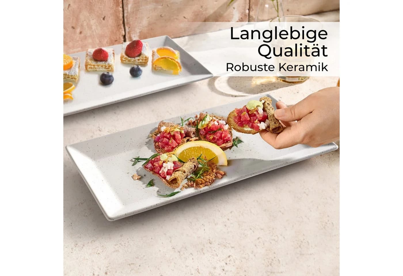 MiaMio Servierplatten-Set Aura 3-teilig Keramik Weiß Rechteckig - Bild 5