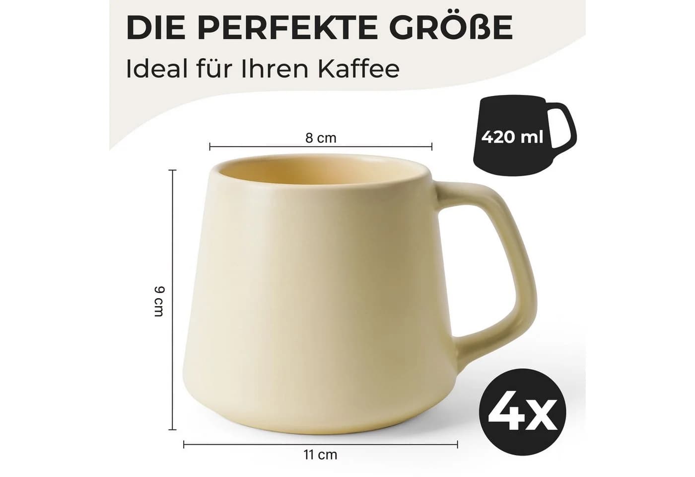 MiaMio Tasse Luxe Kaffeebecher 420 ml Beige Pastel 4-tlg. Keramik