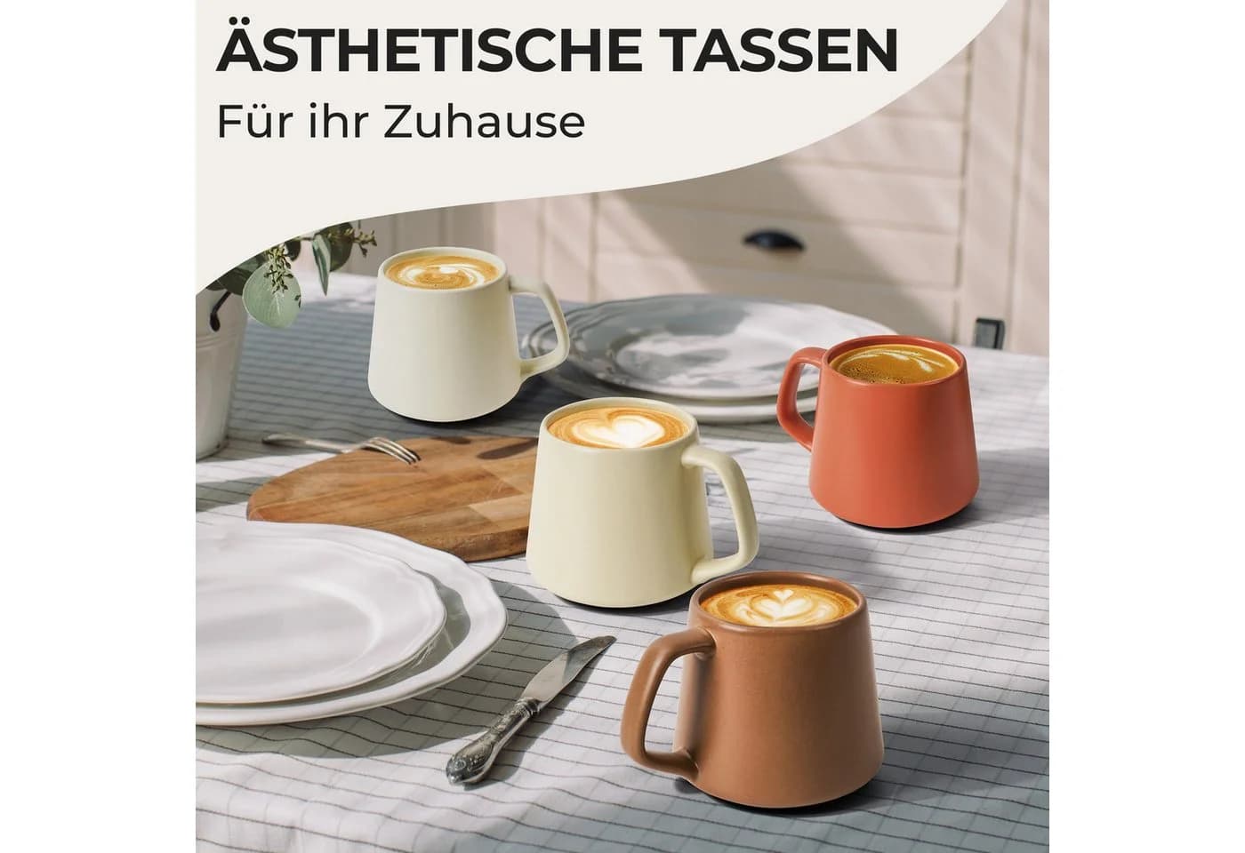 MiaMio Tasse Luxe Kaffeebecher 420 ml Beige Pastel 4-tlg. Keramik - Bild 3