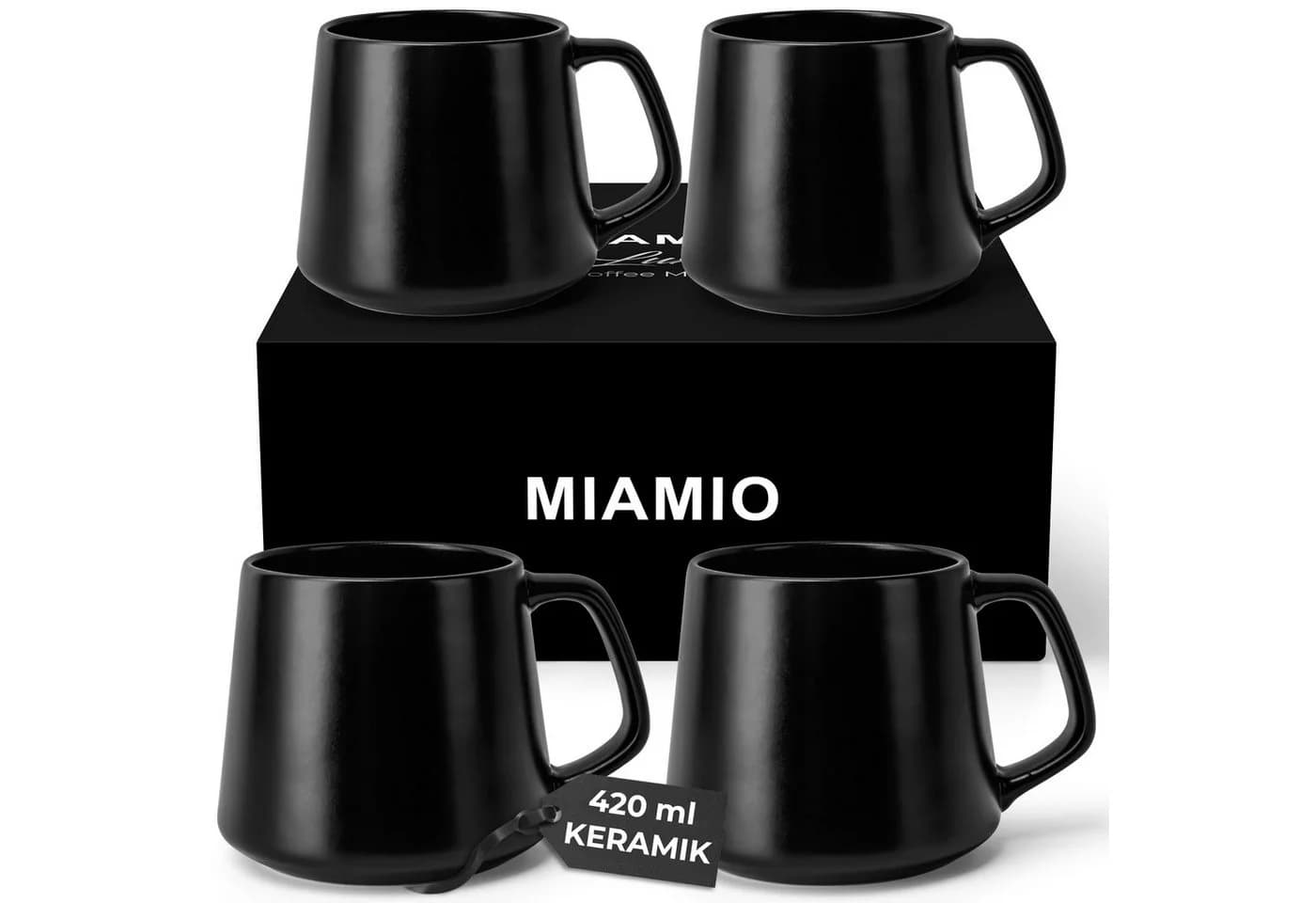 MiaMio Luxe Kaffeebecher 4-tlg. Schwarz 420 ml Keramik - Bild 2