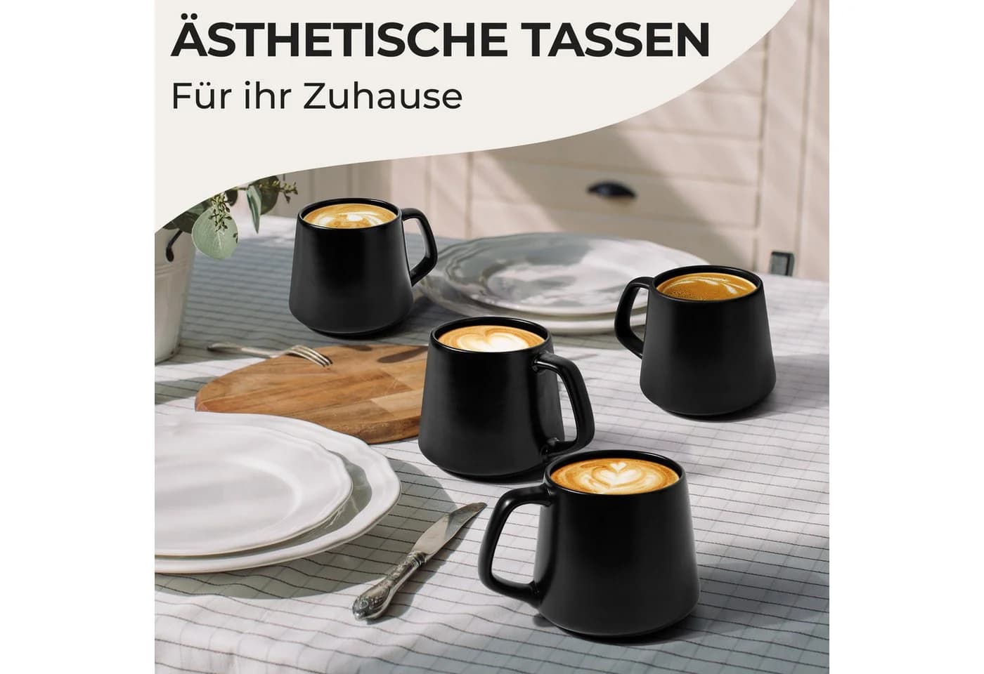 MiaMio Luxe Kaffeebecher 4-tlg. Schwarz 420 ml Keramik - Bild 3