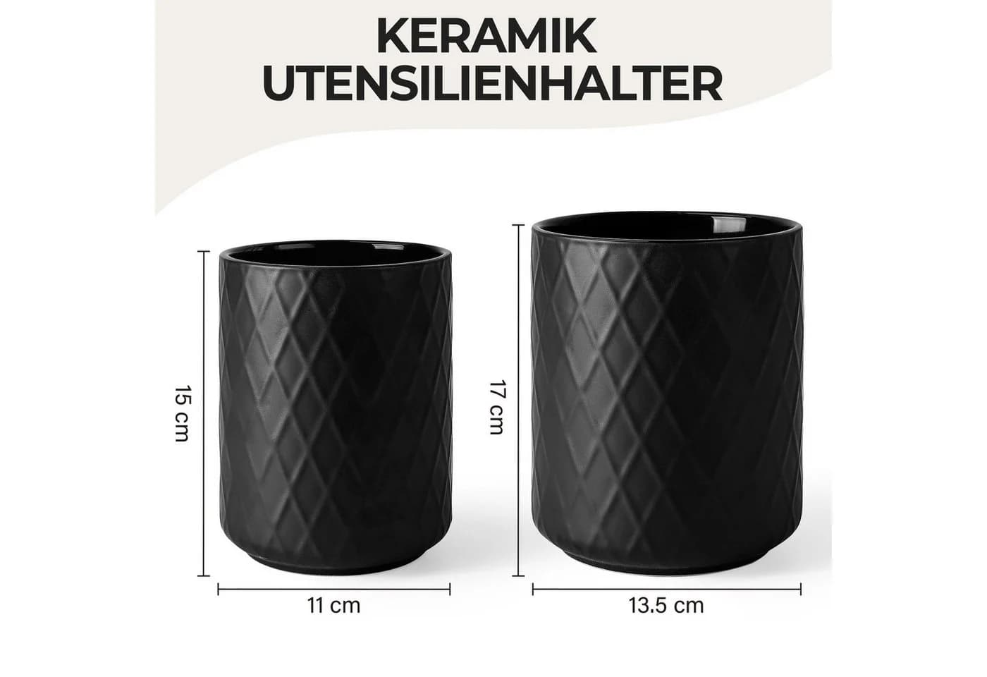 MiaMio Besteckhalter Palmanova Diamantmuster Schwarz 2er-Set