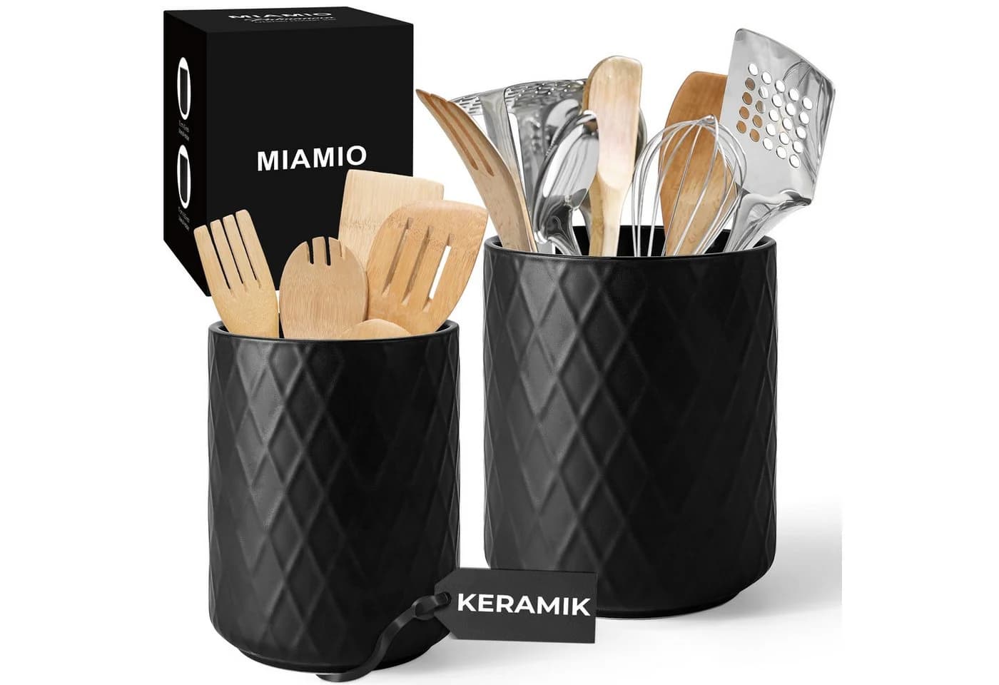 MiaMio Besteckhalter Palmanova Diamantmuster Schwarz 2er-Set - Bild 2
