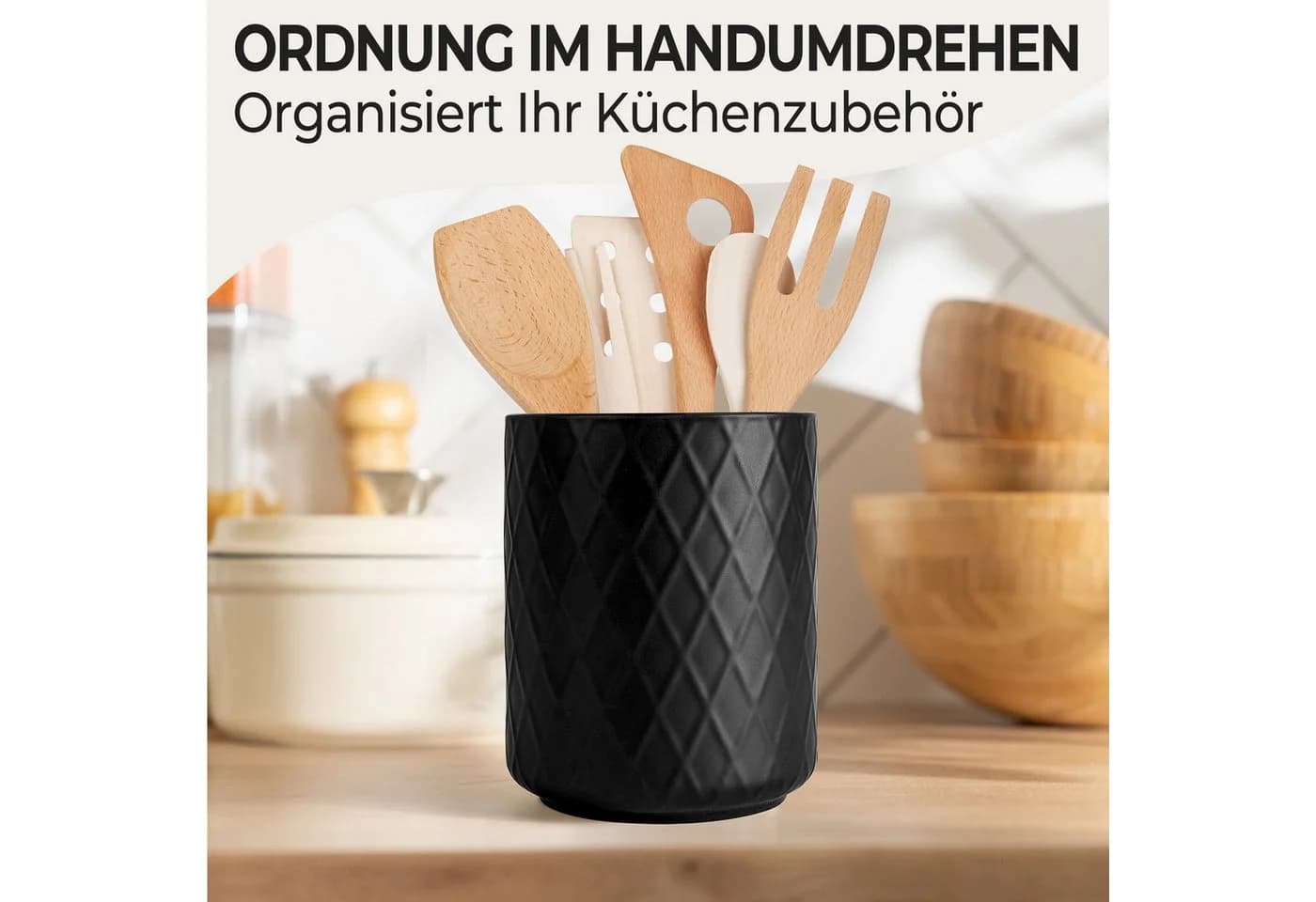 MiaMio Besteckhalter Palmanova Diamantmuster Schwarz 2er-Set - Bild 4