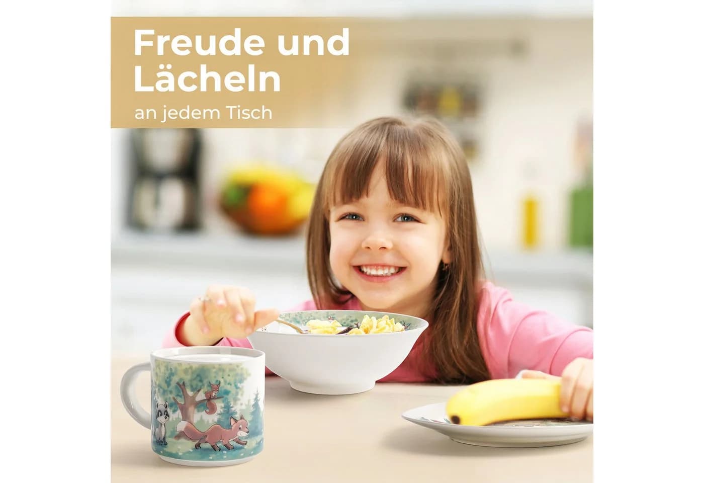 MiaMio Kindergeschirr-Set Wald Motiv Grün 3-tlg Keramik - Bild 4