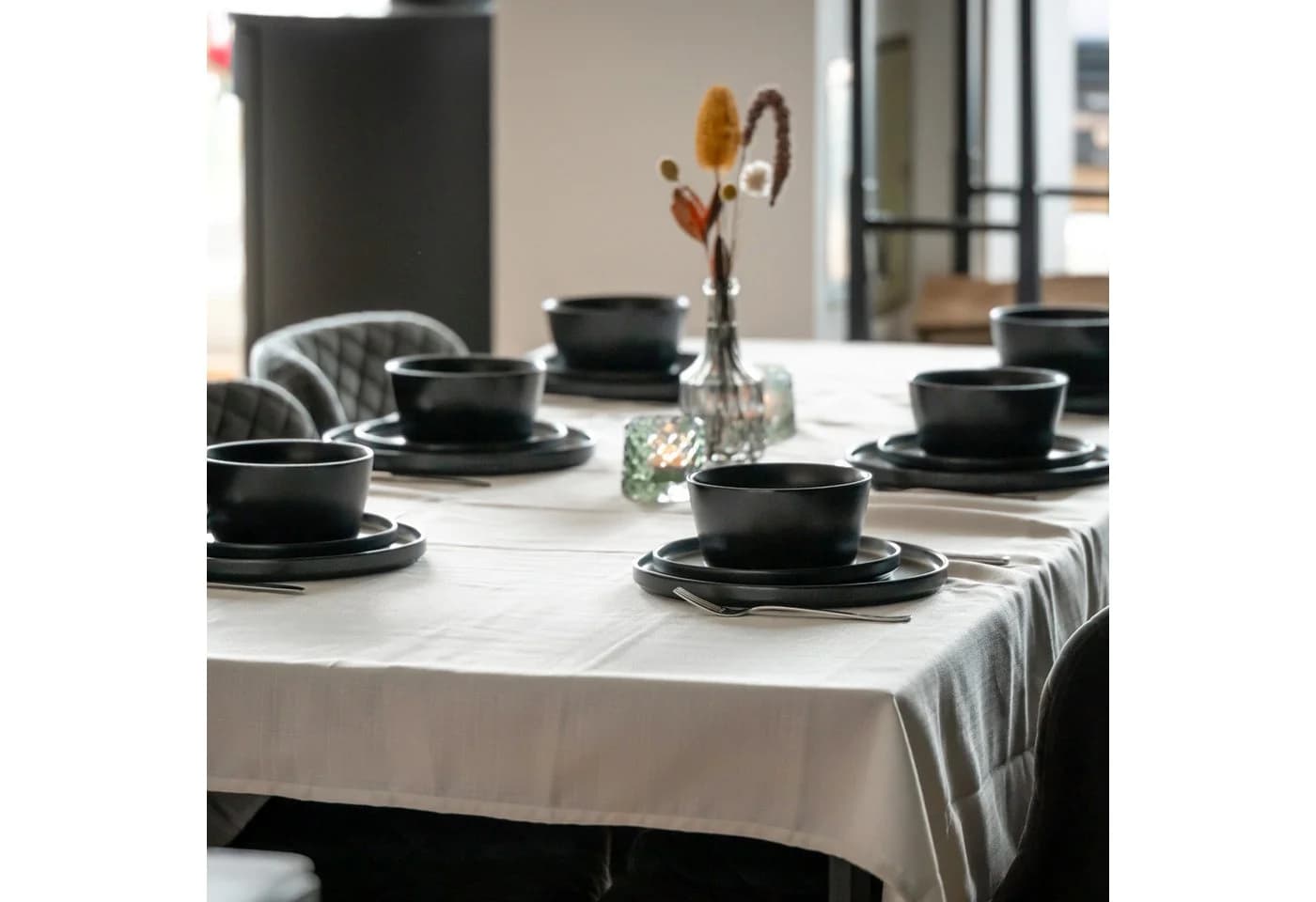 MiaMio Geschirr-Set Luxe Tafelservice 12-teilig Schwarz Keramik