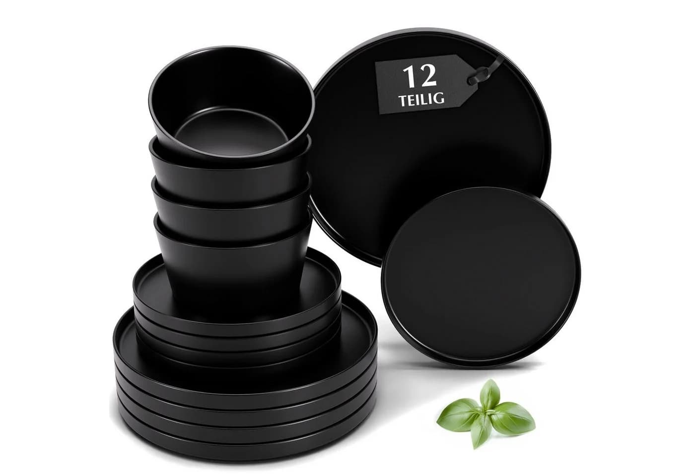 MiaMio Geschirr-Set Luxe Tafelservice 12-teilig Schwarz Keramik - Bild 2