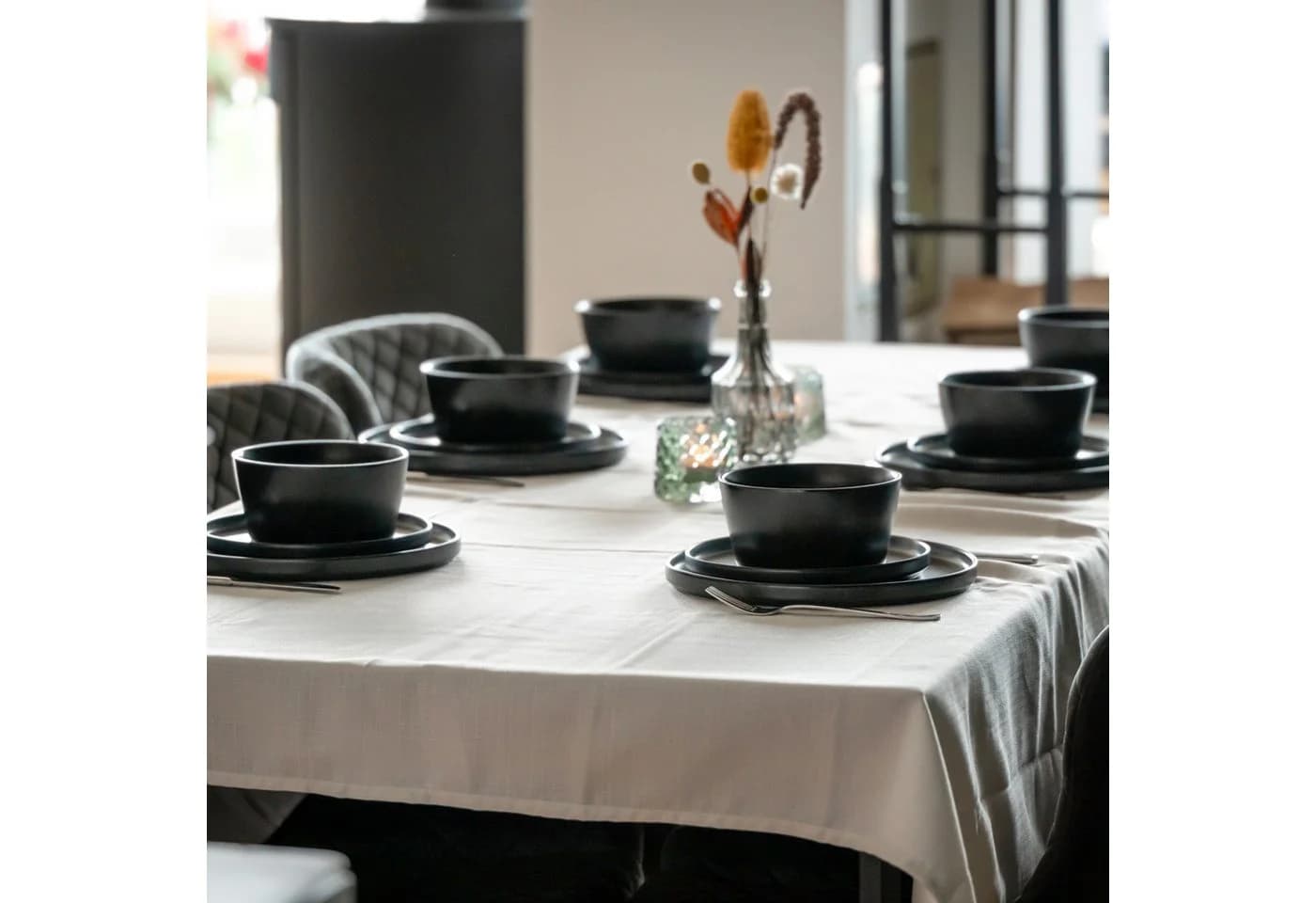 MiaMio Geschirr-Set Luxe Tafelservice 24-tlg. Schwarz Keramik