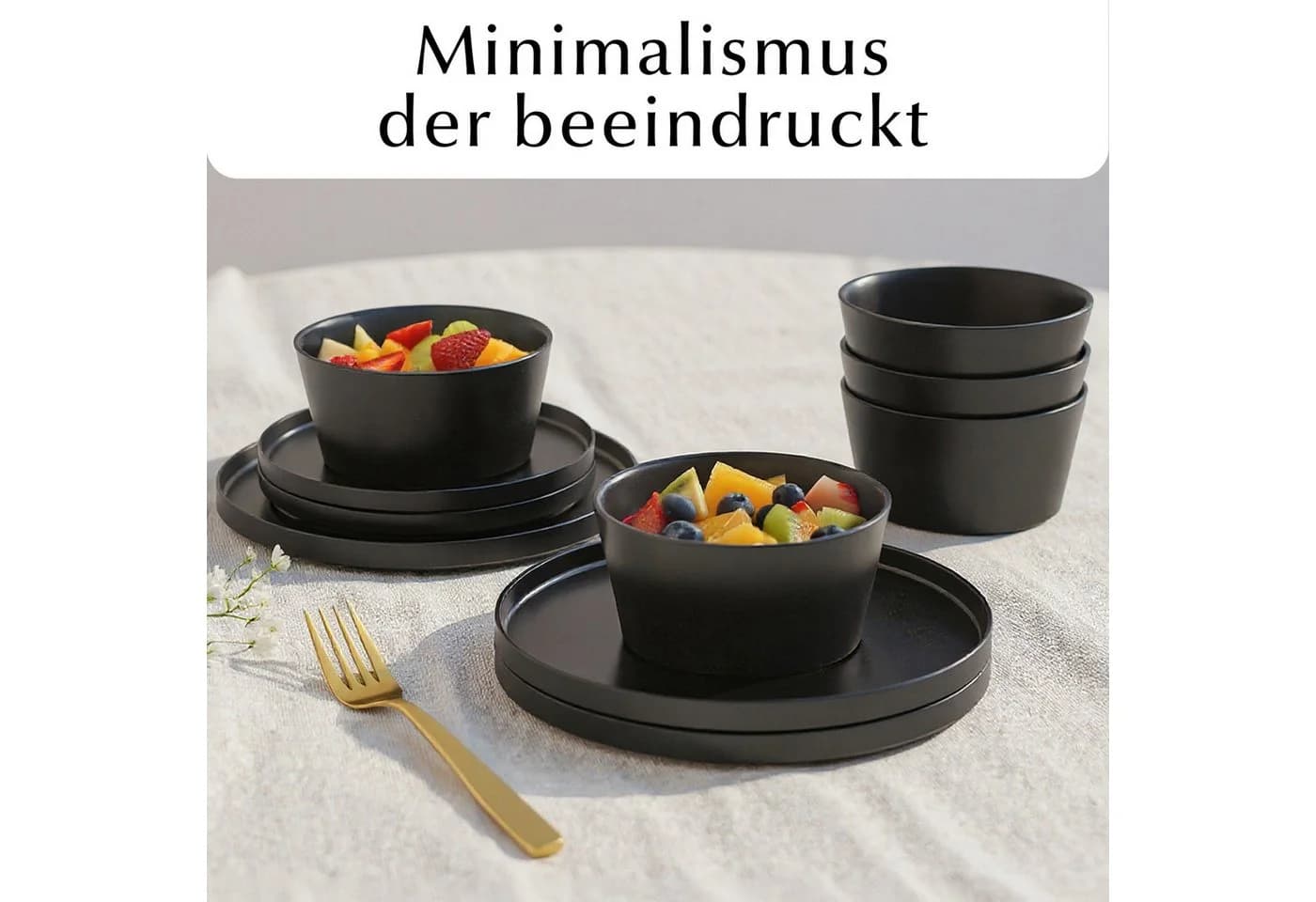 MiaMio Müslischale Luxe 740 ml Schwarz, Keramik, (Set, 4-tlg)