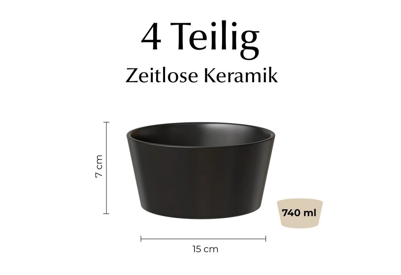 MiaMio Müslischale Luxe 740 ml Schwarz, Keramik, (Set, 4-tlg) - Bild 3
