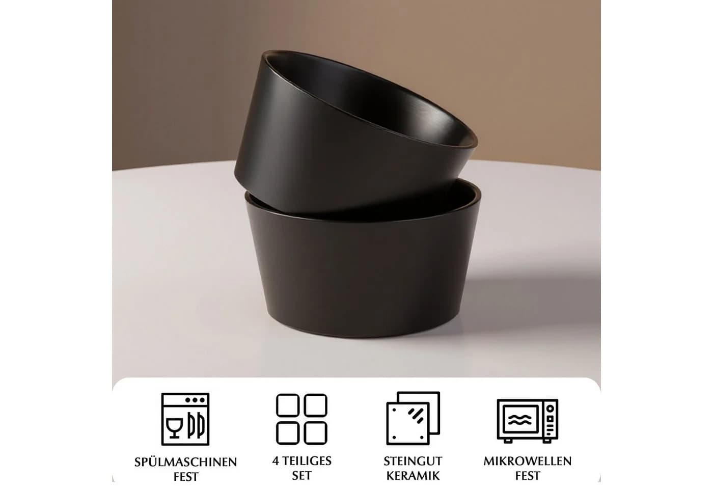MiaMio Müslischale Luxe 740 ml Schwarz, Keramik, (Set, 4-tlg) - Bild 5