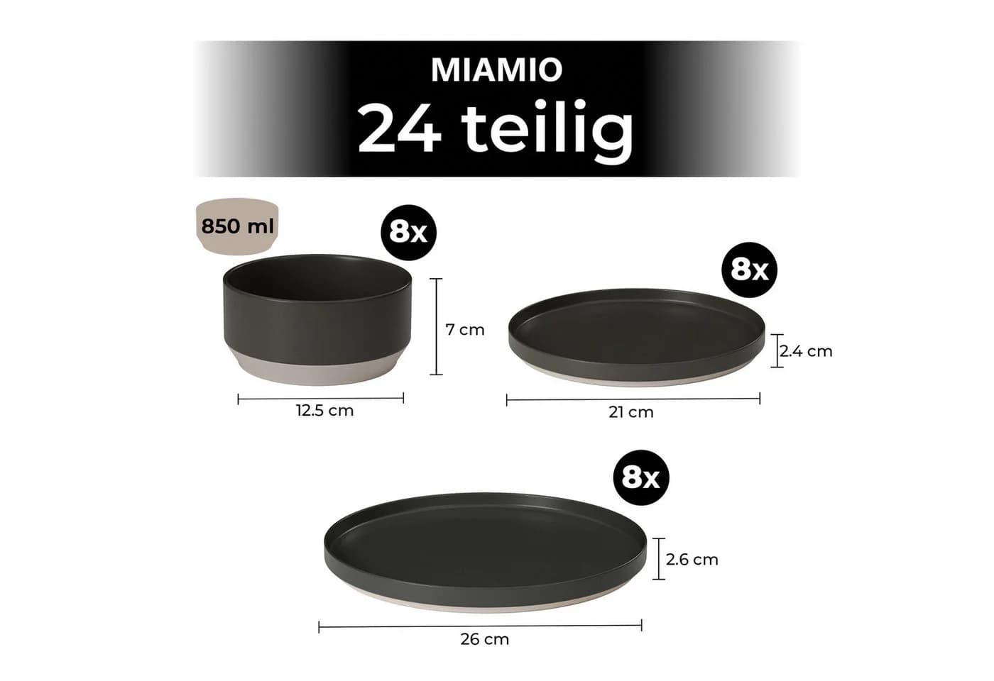 MiaMio Tafelservice Sierra Basalt 24-tlg. Beige Keramik - Bild 3