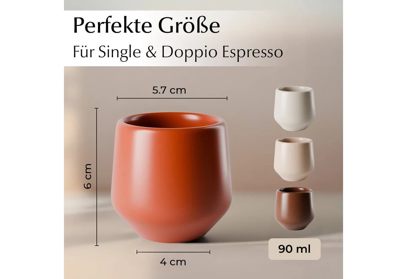 MiaMio Espressotasse Luxe ohne Henkel 90 ml Beige Pastel 4-tlg. Keramik - Bild 3