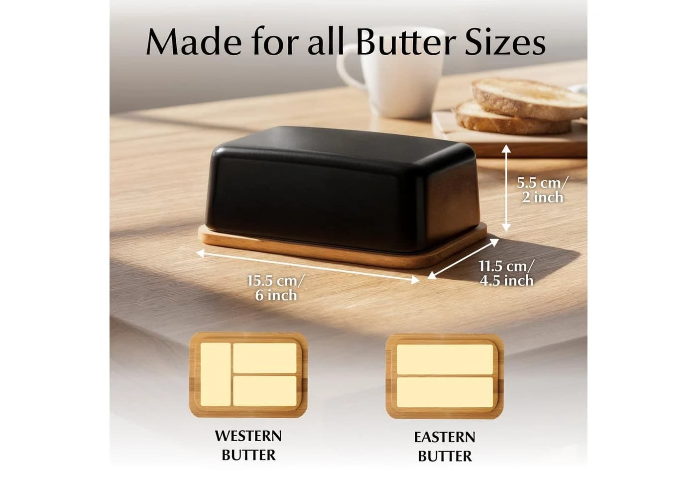 MiaMio Butterdose mit Bambusdeckel Schwarz Keramik