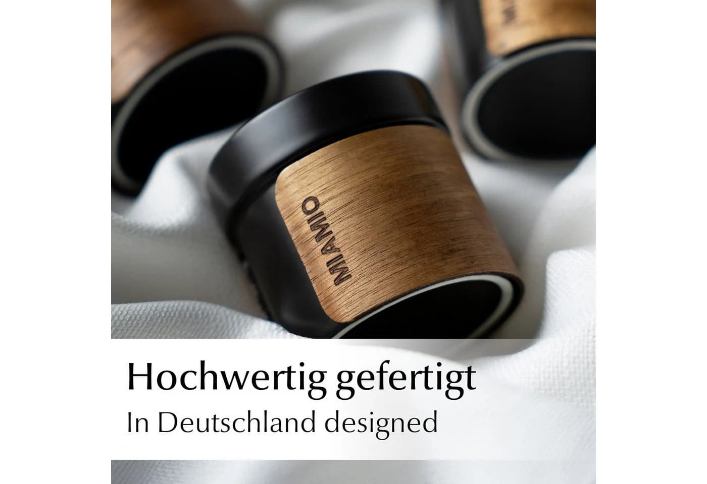 MiaMio Espressotasse ohne Henkel mit Holzmanschette Schwarz 4-tlg. Keramik - Bild 3
