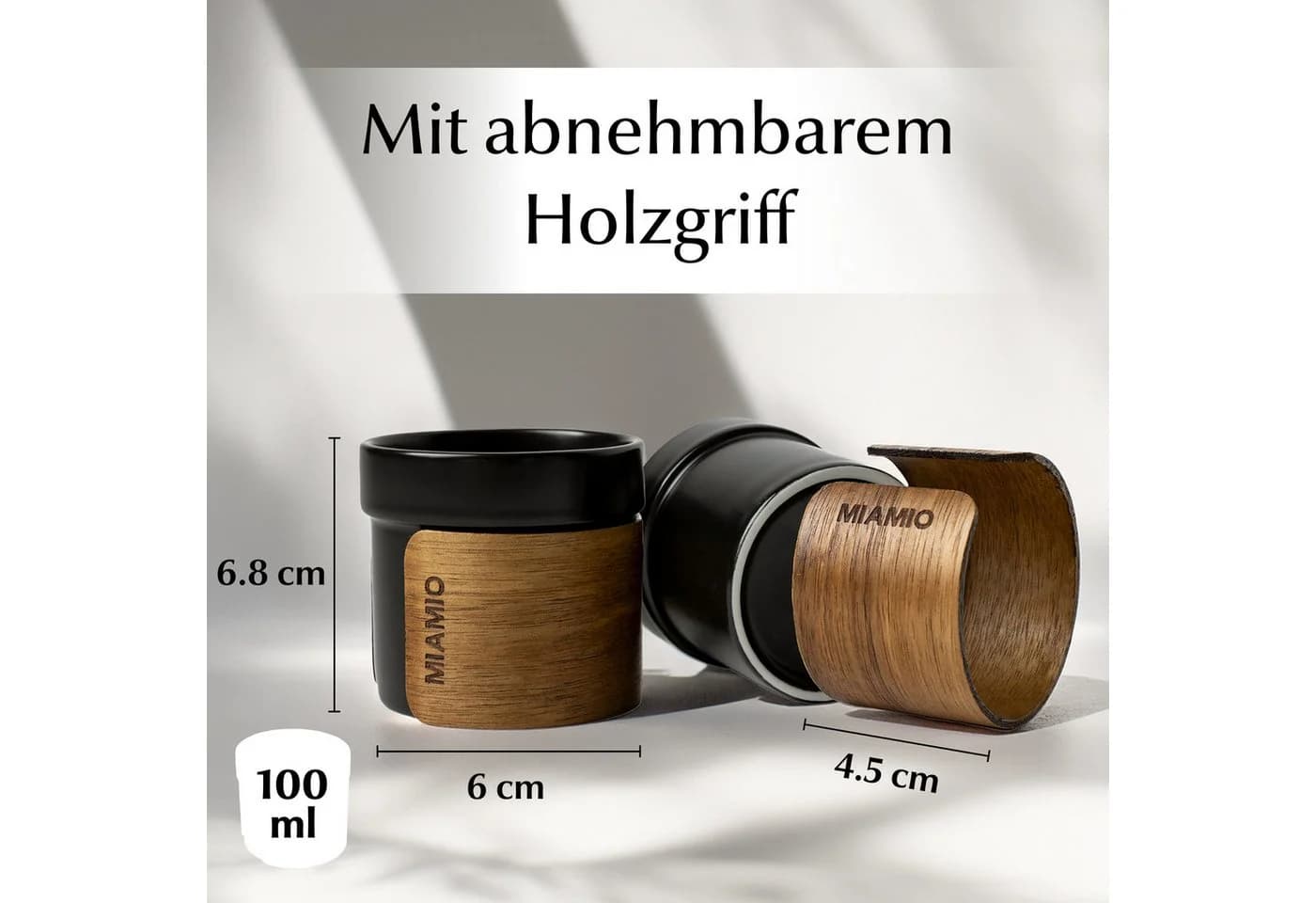 MiaMio Espressotasse ohne Henkel mit Holzmanschette Schwarz 4-tlg. Keramik - Bild 4