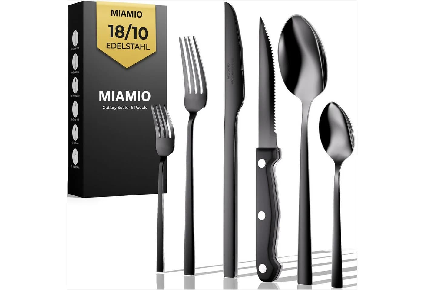 MiaMio Besteck-Set Schwarz matt 36-tlg. mit Steakmessern Edelstahl - Bild 2