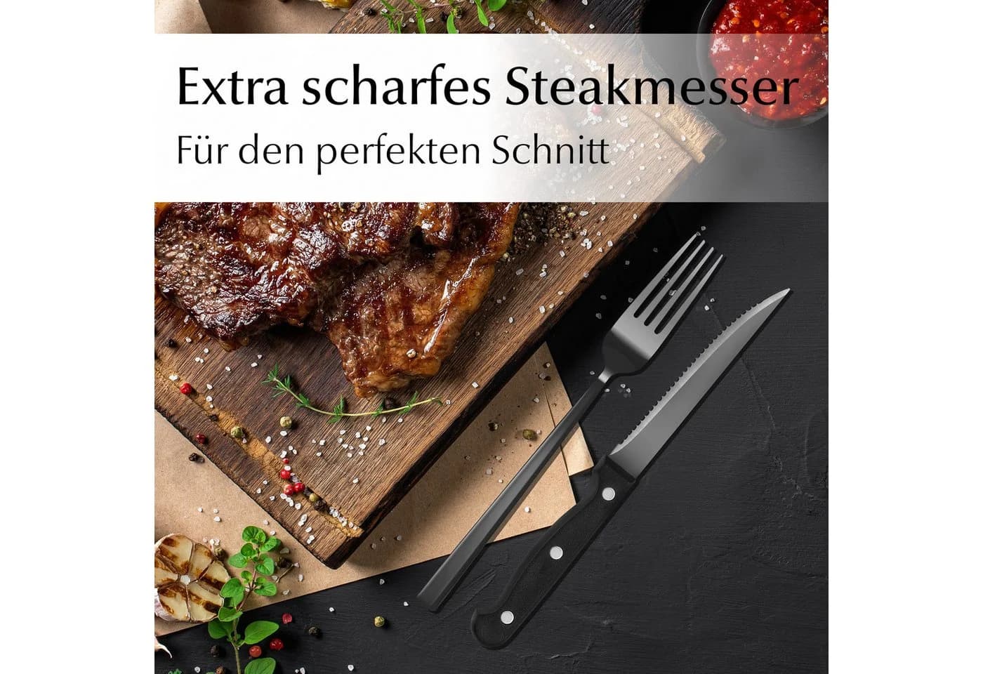 MiaMio Besteck-Set Schwarz matt 36-tlg. mit Steakmessern Edelstahl - Bild 3