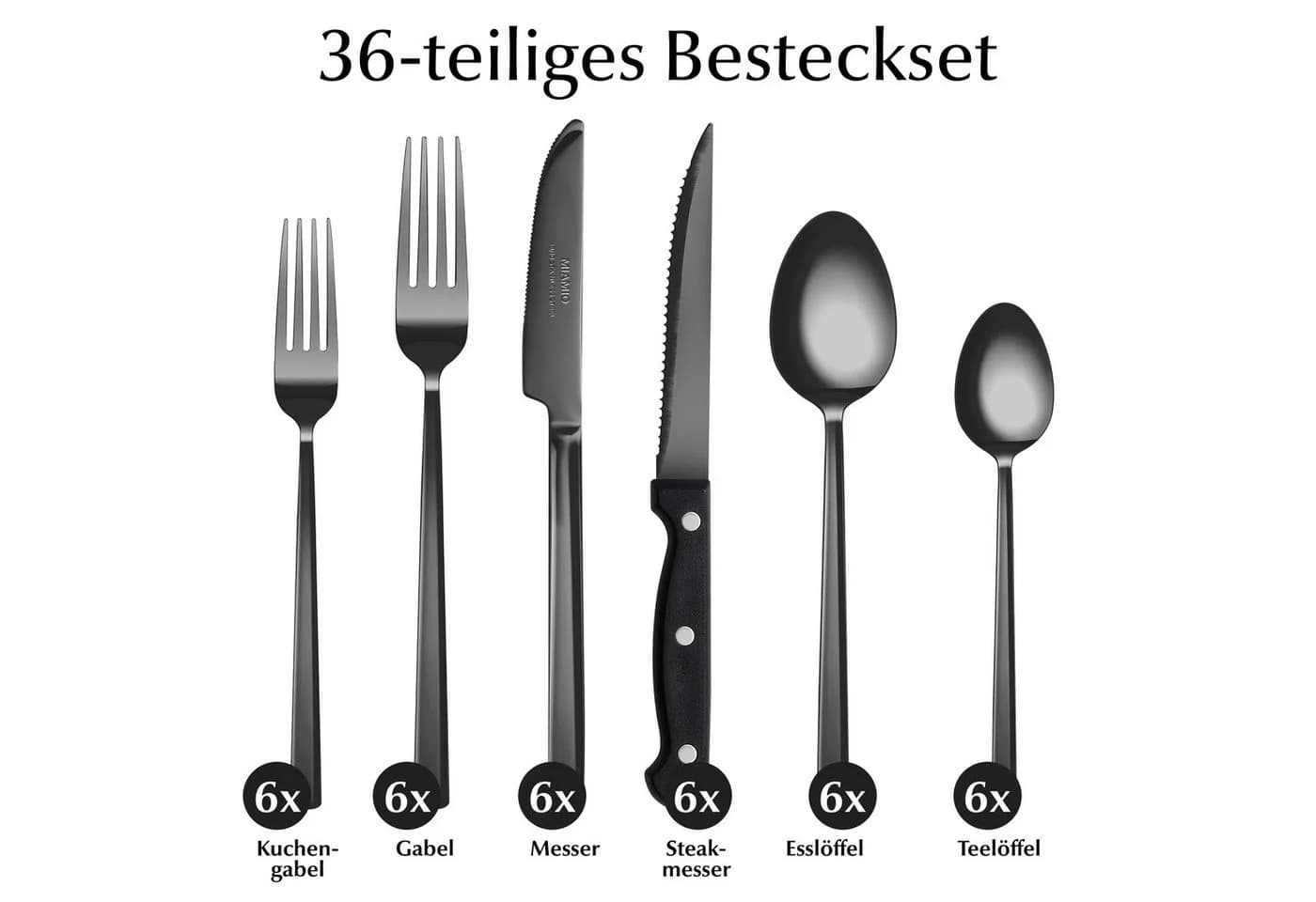 MiaMio Besteck-Set Schwarz matt 36-tlg. mit Steakmessern Edelstahl - Bild 4