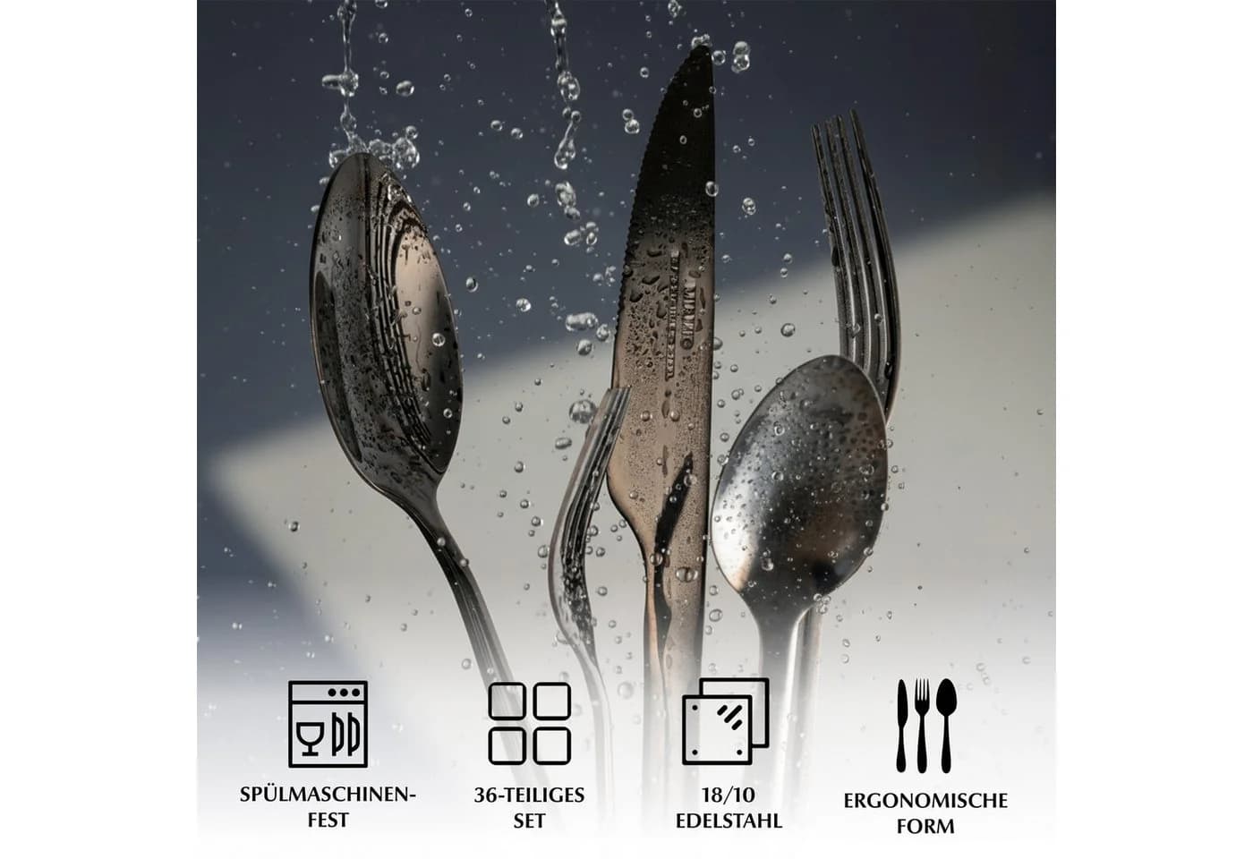 MiaMio Besteck-Set Schwarz matt 36-tlg. mit Steakmessern Edelstahl - Bild 5