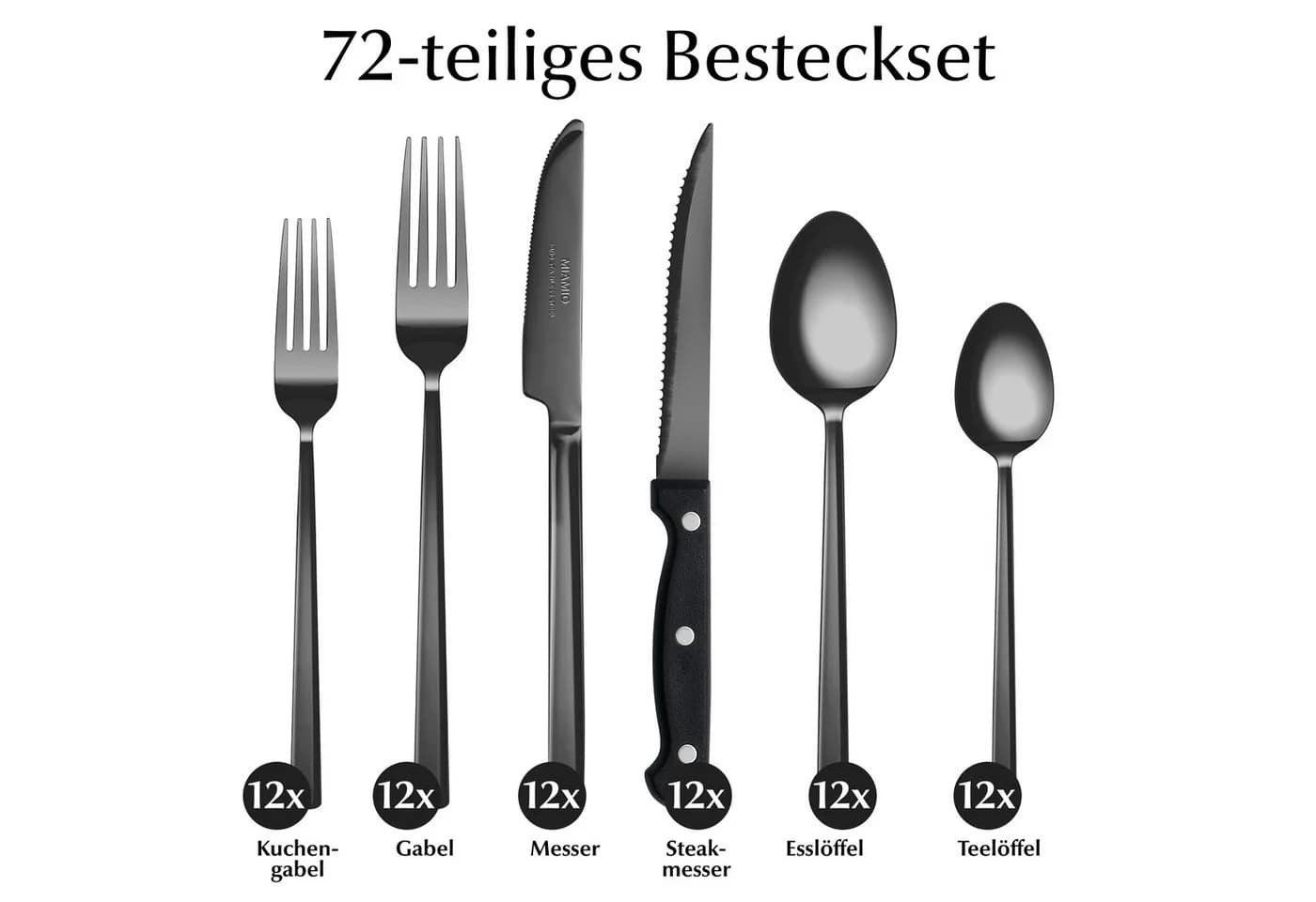 MiaMio Besteckset 72-teilig 18/10 Edelstahl Schwarz Matt für 12 Personen - Bild 4
