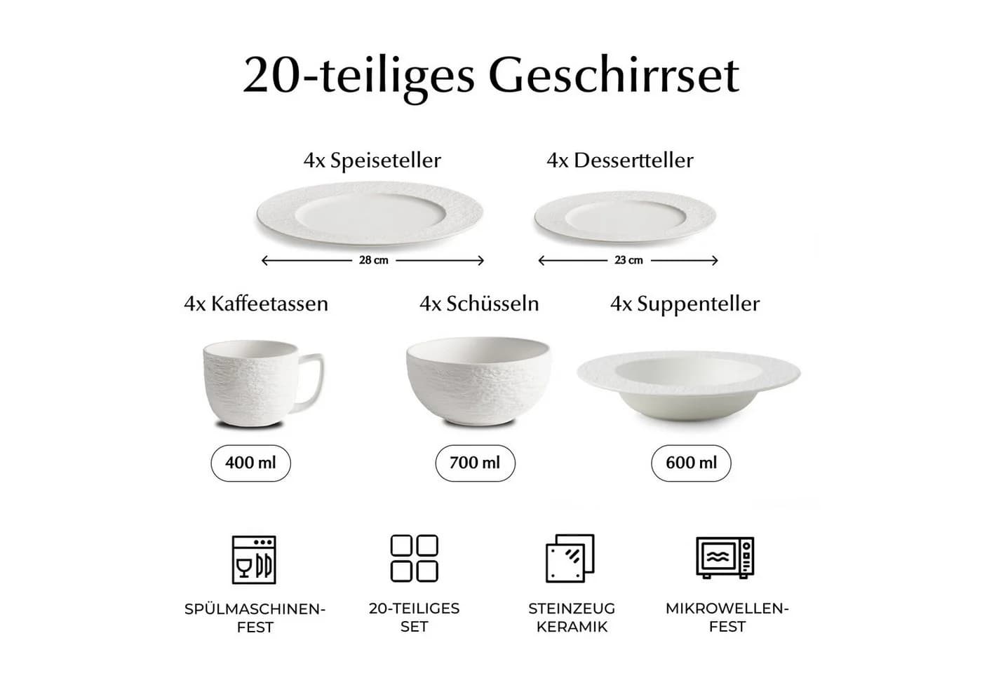 MiaMio Kombiservice Oasis Geschirrset 20-tlg. Weiß