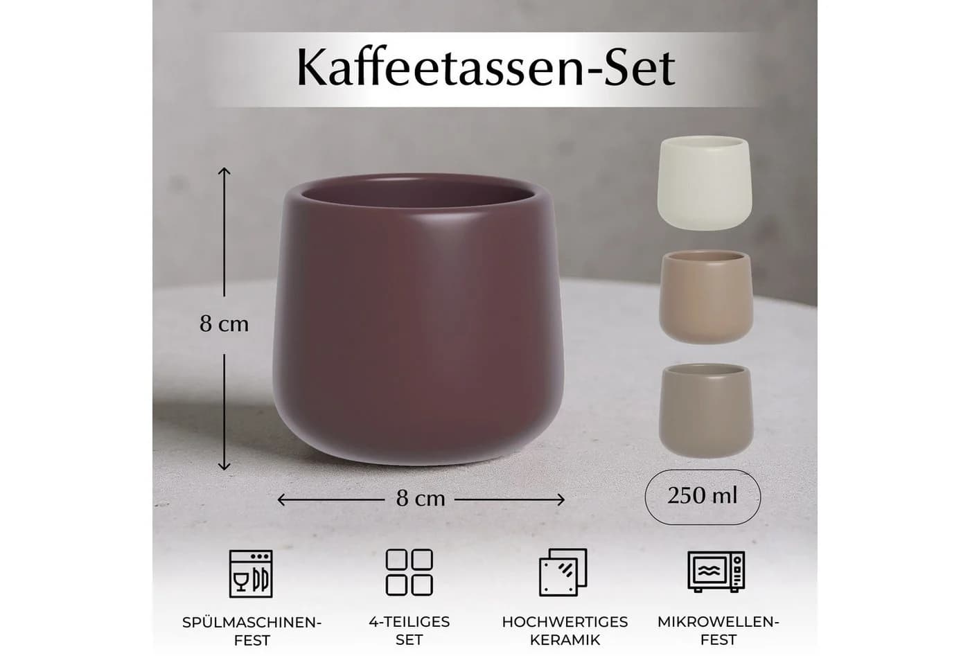 MiaMio Tasse Nami Kaffeebecher Beige Canyon 4-tlg. Keramik ohne Henkel - Bild 3