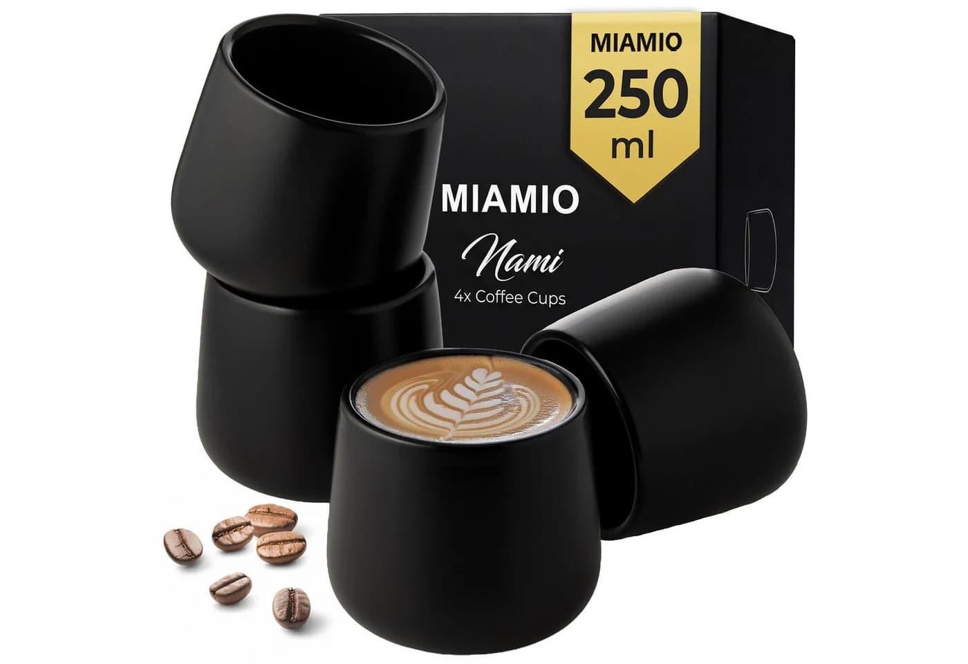 MiaMio Nami Kaffeebecher Schwarz 4-tlg. Keramik ohne Henkel - Bild 2