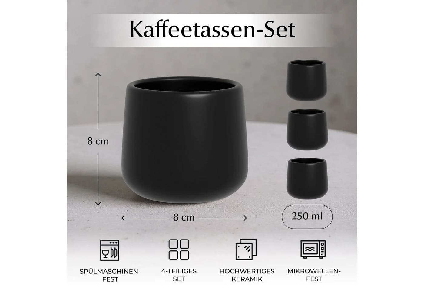 MiaMio Nami Kaffeebecher Schwarz 4-tlg. Keramik ohne Henkel - Bild 3