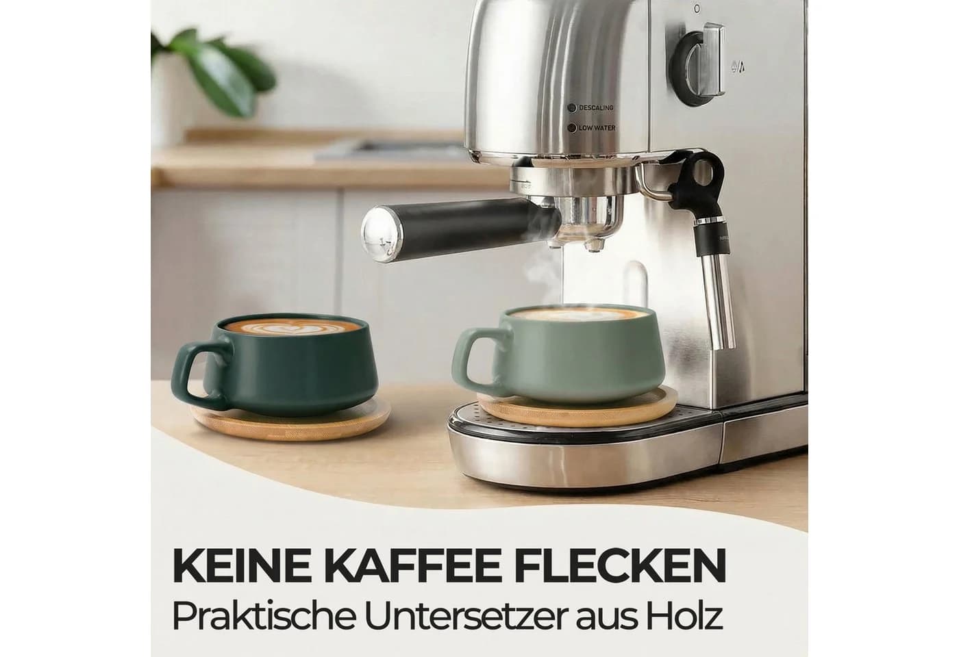 MiaMio Cappuccinotasse Luxe 4-tlg. Keramik Grün mit Holzuntersetzern - Bild 3