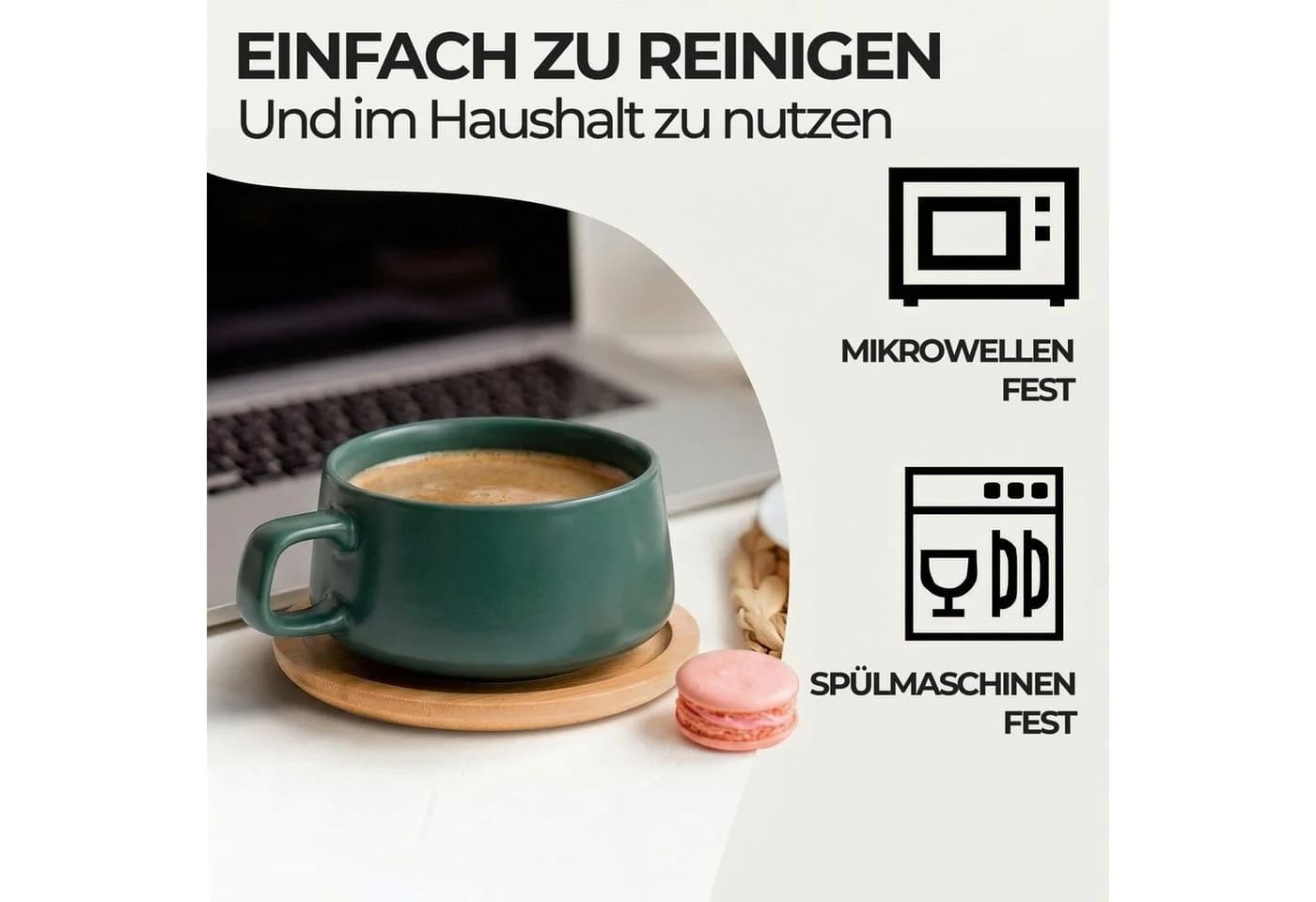MiaMio Cappuccinotasse Luxe 4-tlg. Keramik Grün mit Holzuntersetzern - Bild 4