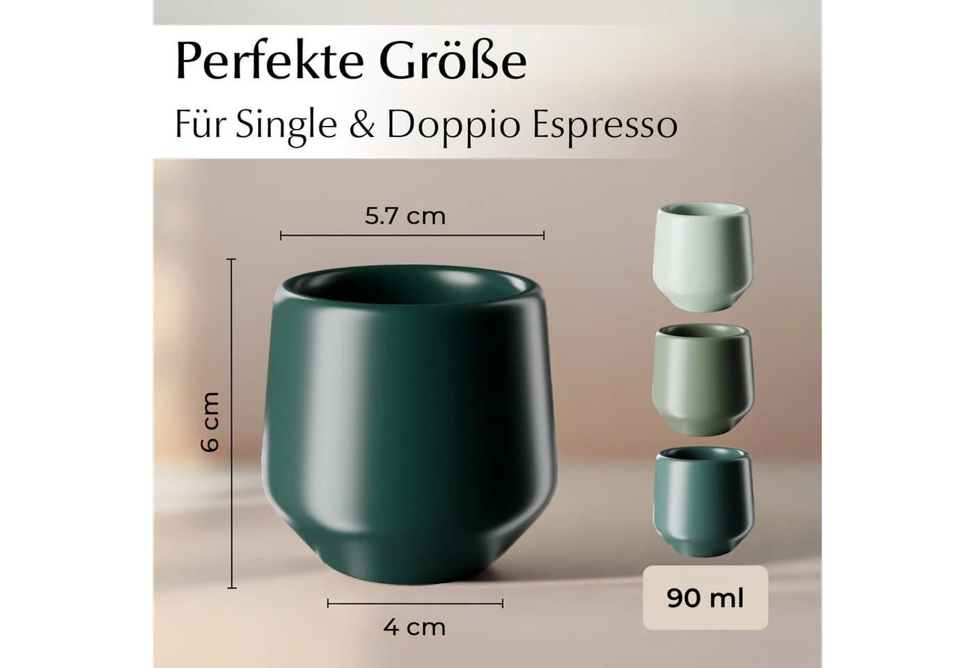 MiaMio Espressotasse Luxe ohne Henkel 90 ml Evergreen Grün 4-tlg. Keramik - Bild 3