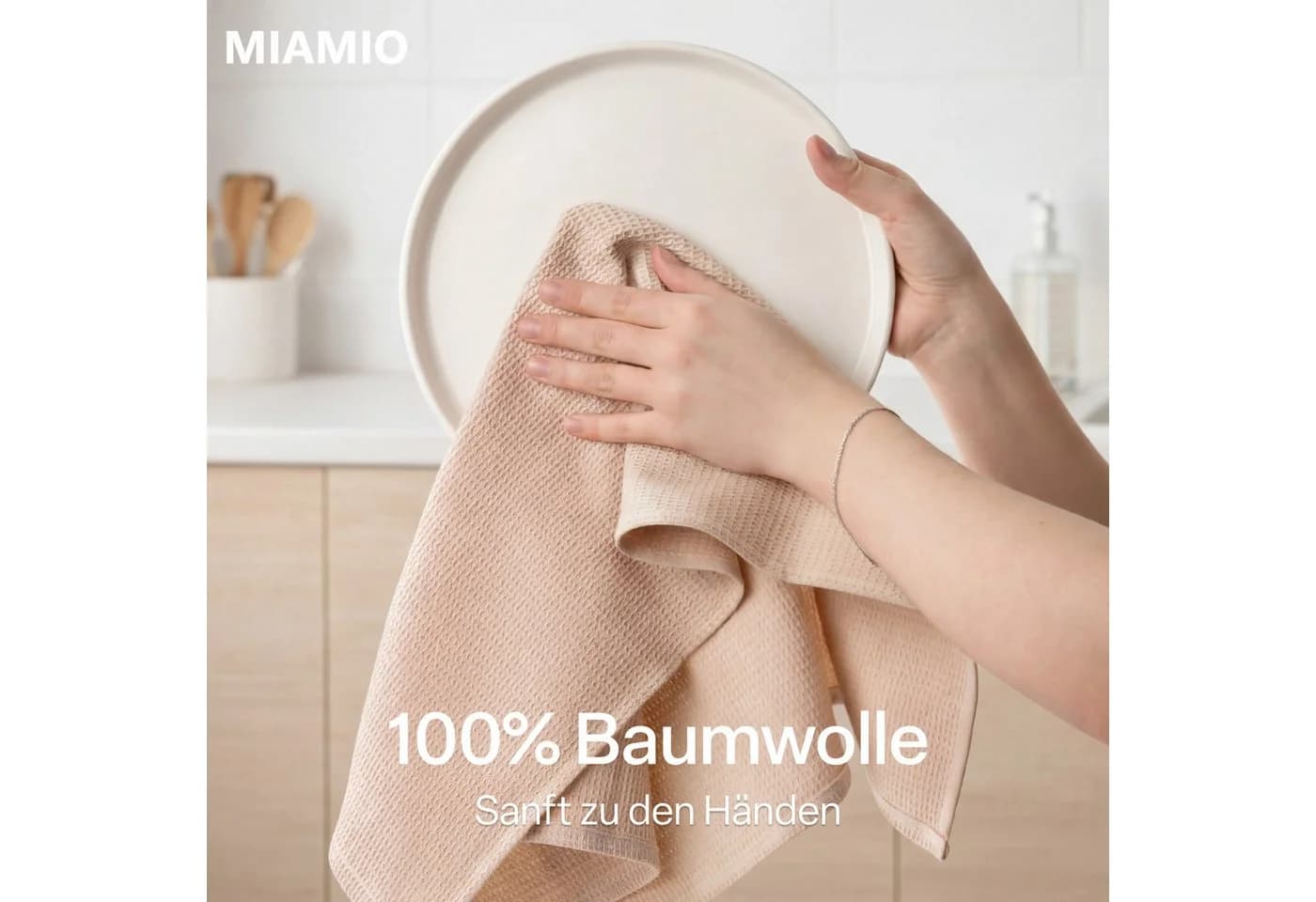 MiaMio Geschirrtuch 4er Set Baumwolle Waffelstruktur Natur