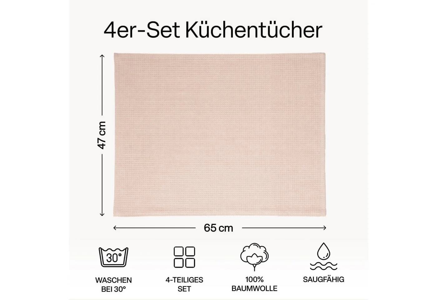 MiaMio Geschirrtuch 4er Set Baumwolle Waffelstruktur Natur - Bild 3