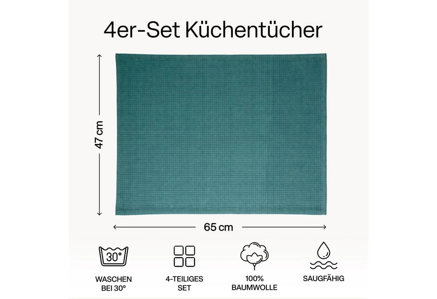 MiaMio Geschirrtuch 4er Set Baumwolle Dunkelgrün Waffelstruktur - Bild 3