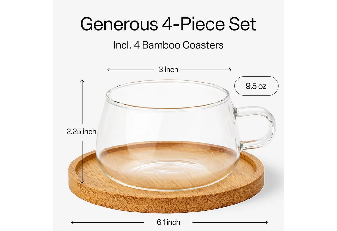 MiaMio Cappuccinotasse Olea 280ml 4-tlg. Glas mit Bambus-Untersetzer - Bild 3
